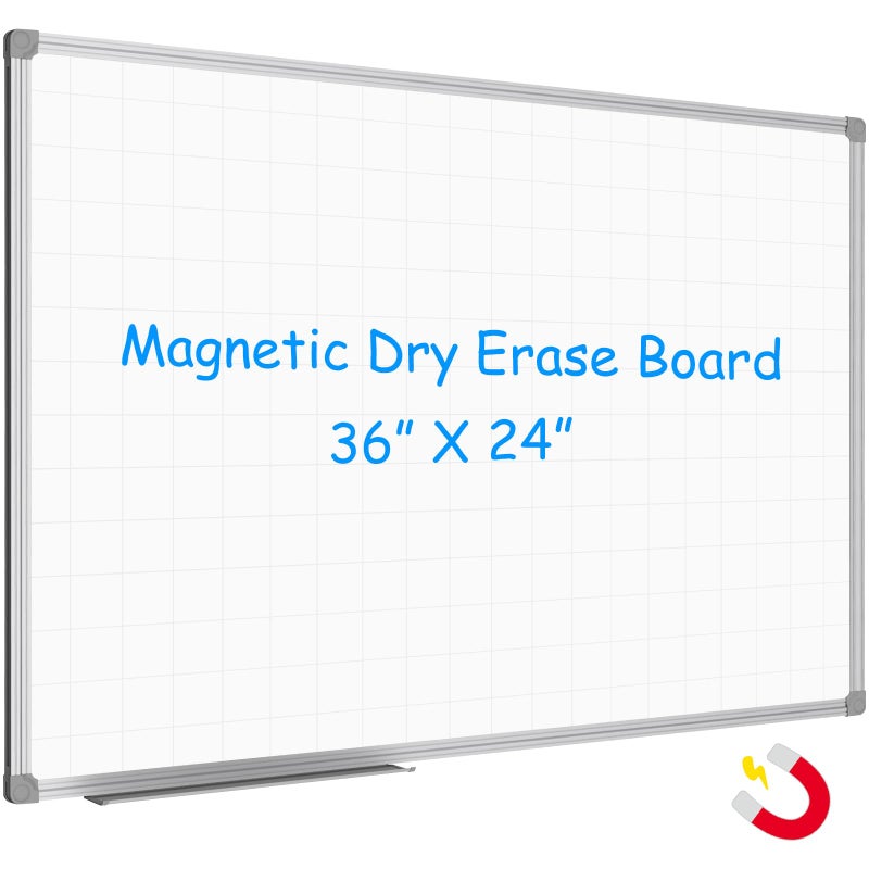 JILoffice Magnetic Dry Erase Planning Board, Grid Pattern White Board 36 x 24 Inch, Silver Aluminum Frame with Detachable Marker Tray for Office School and Home - Image 1